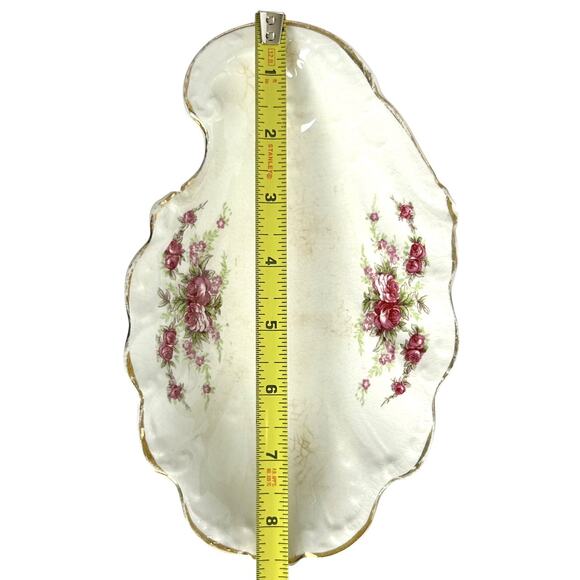 Antique Bone Trinket Dish Goodwin Semi Porcelain Floral Scalloped Gold Trim READ - Picture 5 of 15